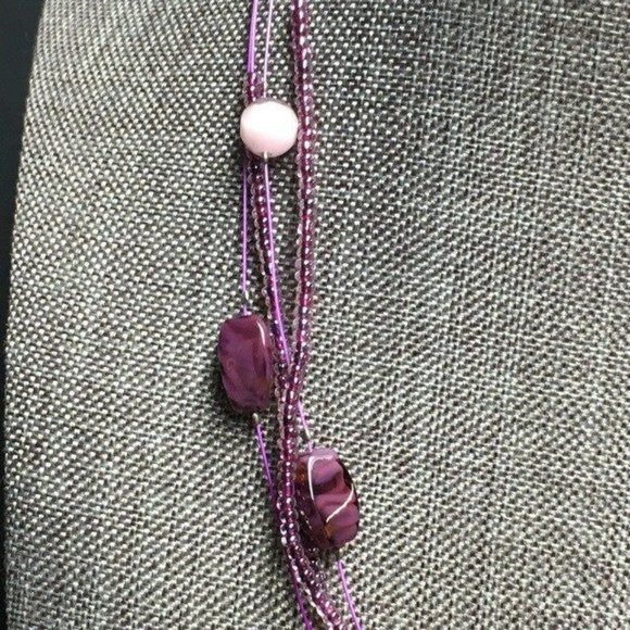 Square Pendant Necklace Detailed Silver Purple Beads Multi Strand Retro BoHo - Picture 4 of 6